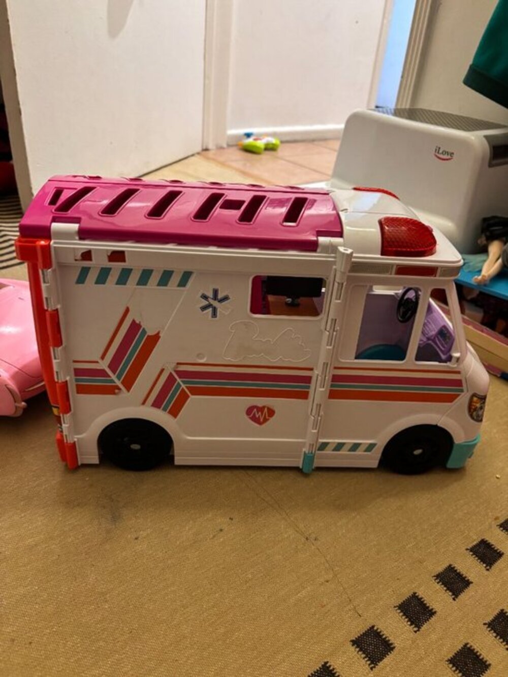 Barbie White Pink Ambulance Van Toy